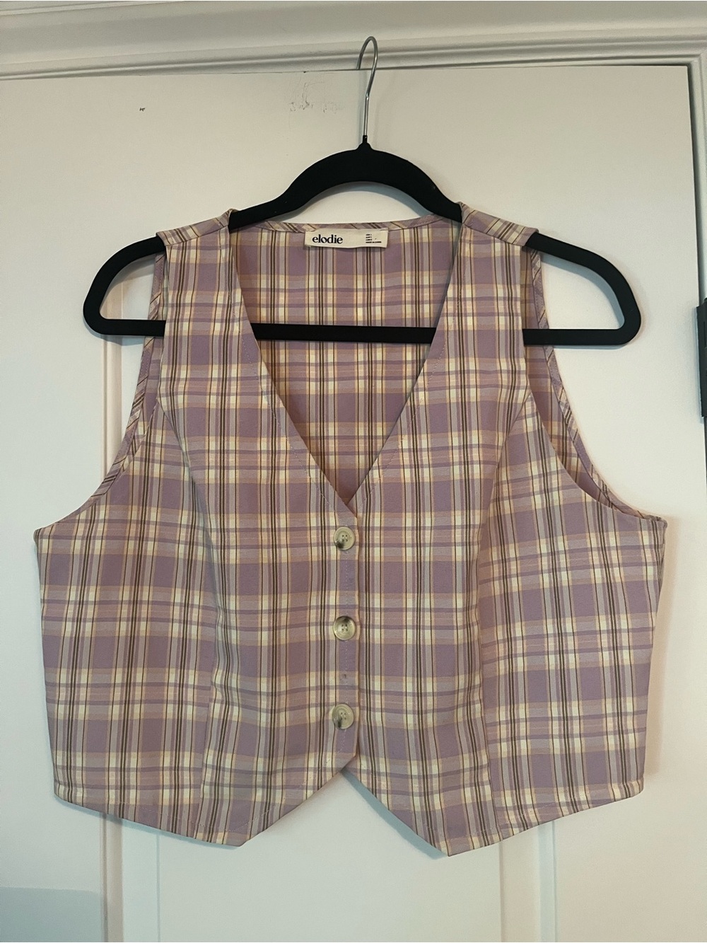 Elodie Lavender Plaid Button Vest